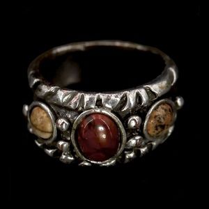 Vintage Hopi Red Jasper & Tan/Black Silver Lace Jasper Sterling Silver Ring